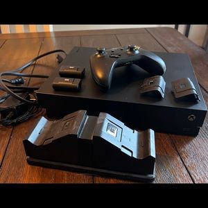Xbox one x console with controller charging station
